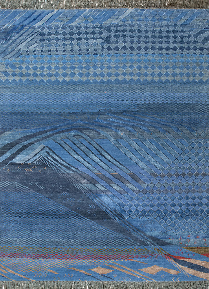 manchaha blue wool and bamboo silk hand knotted Rug - HeadShot