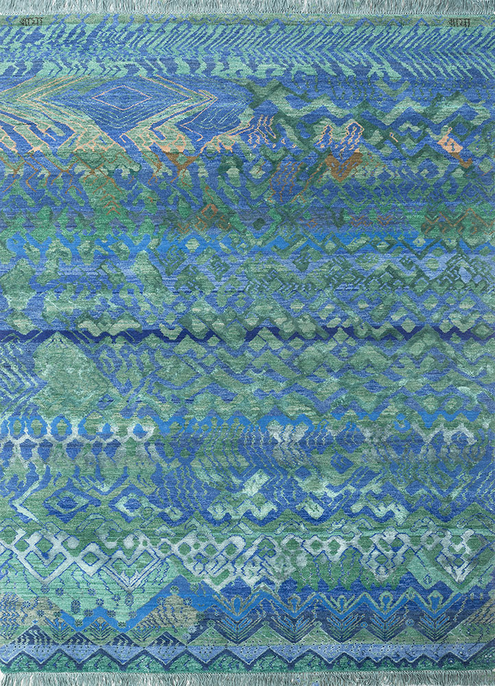 manchaha blue wool and bamboo silk hand knotted Rug - HeadShot manchaha blue wool and bamboo silk hand knotted Rug - HeadShot