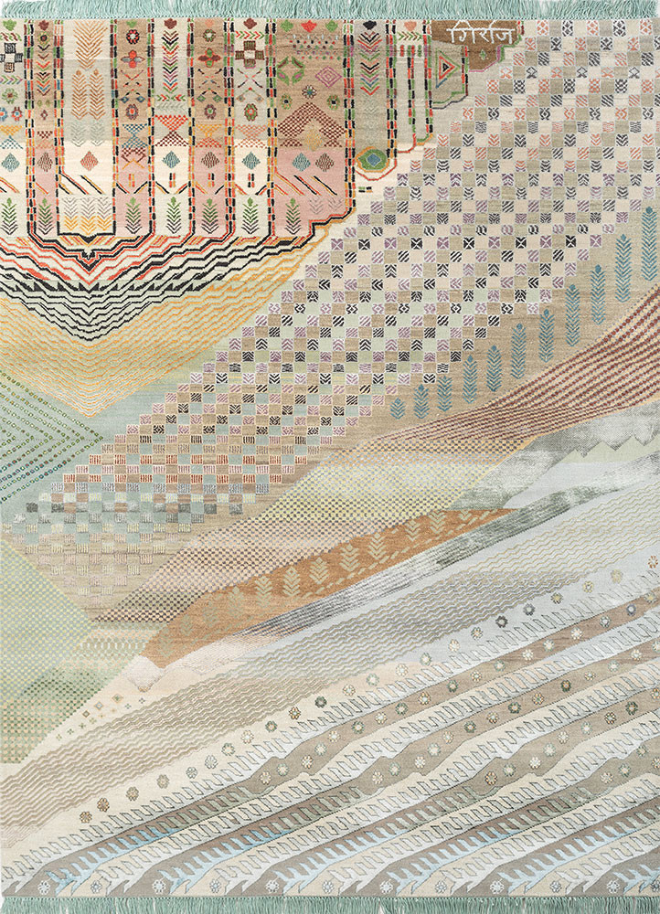 manchaha green wool and bamboo silk hand knotted Rug - HeadShot manchaha green wool and bamboo silk hand knotted Rug - HeadShot