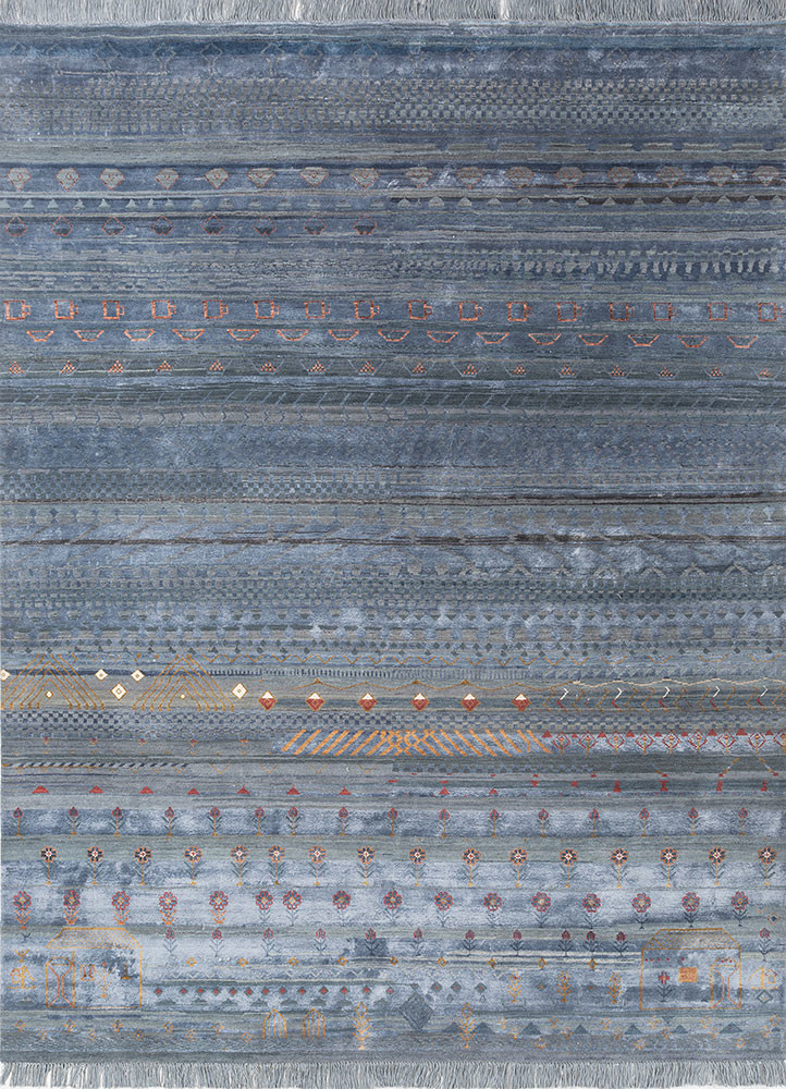 manchaha blue wool and bamboo silk hand knotted Rug - HeadShot