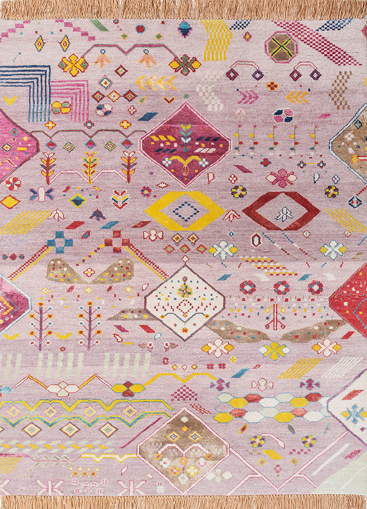 manchaha pink and purple wool and bamboo silk hand knotted Rug - HeadShot manchaha pink and purple wool and bamboo silk hand knotted Rug - HeadShot
