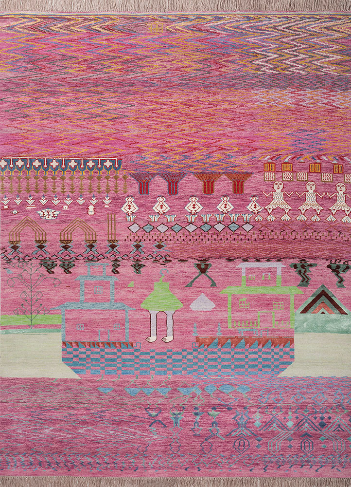 manchaha pink and purple wool and bamboo silk hand knotted Rug - HeadShot manchaha pink and purple wool and bamboo silk hand knotted Rug - HeadShot