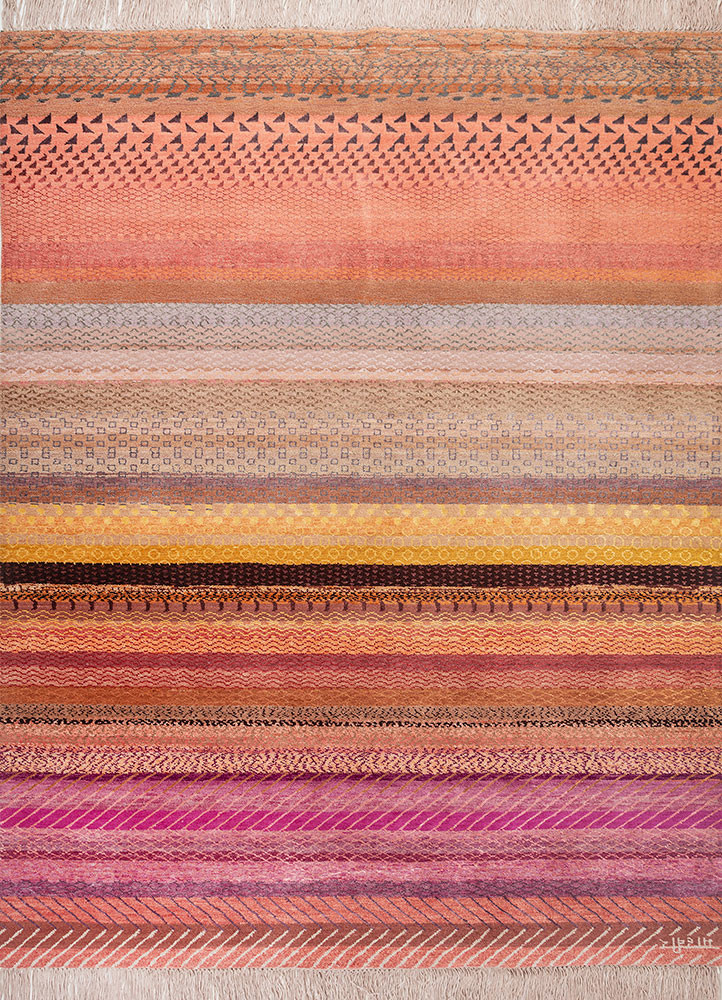 manchaha red and orange wool and bamboo silk hand knotted Rug - HeadShot manchaha red and orange wool and bamboo silk hand knotted Rug - HeadShot