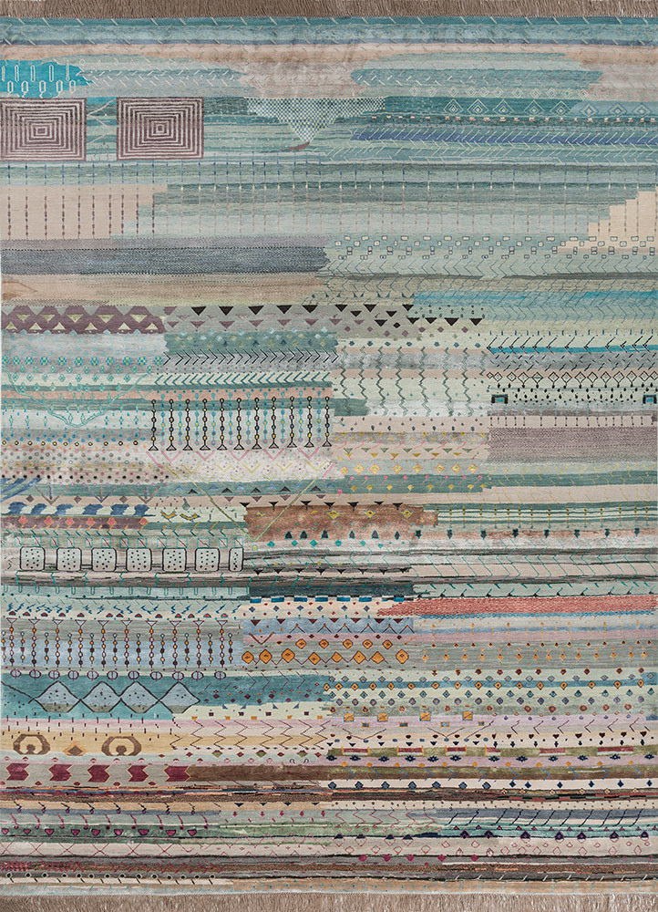 manchaha blue wool and bamboo silk hand knotted Rug - HeadShot