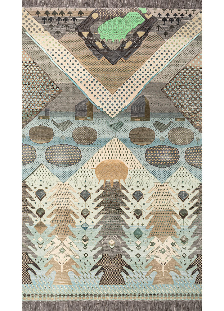 manchaha blue wool and bamboo silk hand knotted Rug - HeadShot