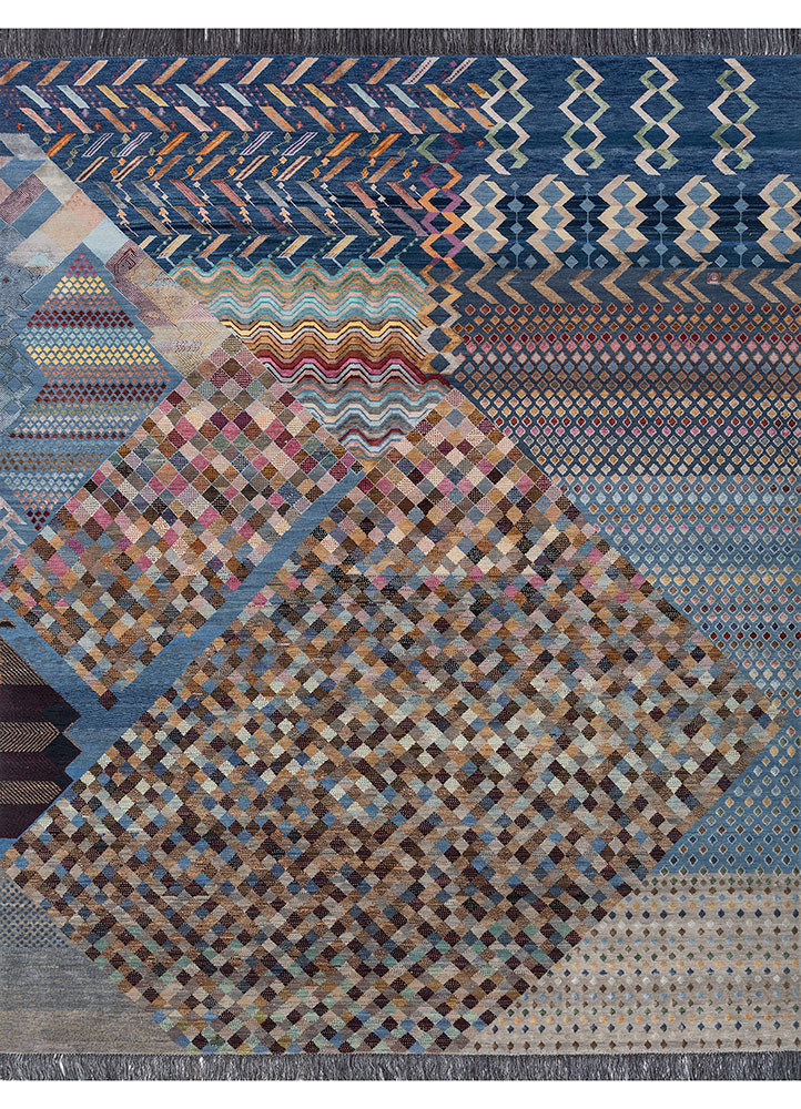 manchaha blue wool and bamboo silk hand knotted Rug - HeadShot