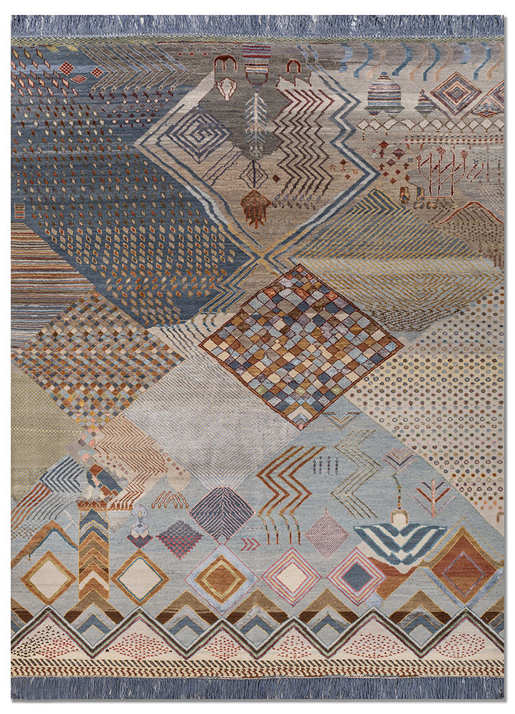 manchaha blue wool and bamboo silk hand knotted Rug - HeadShot