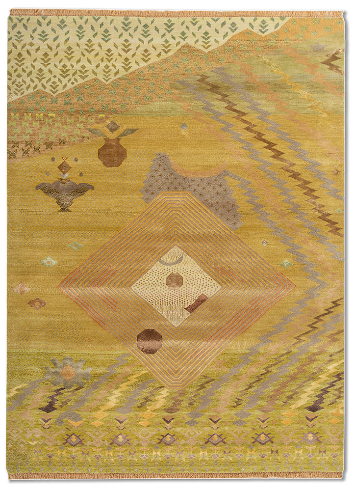 manchaha gold wool and bamboo silk hand knotted Rug - HeadShot