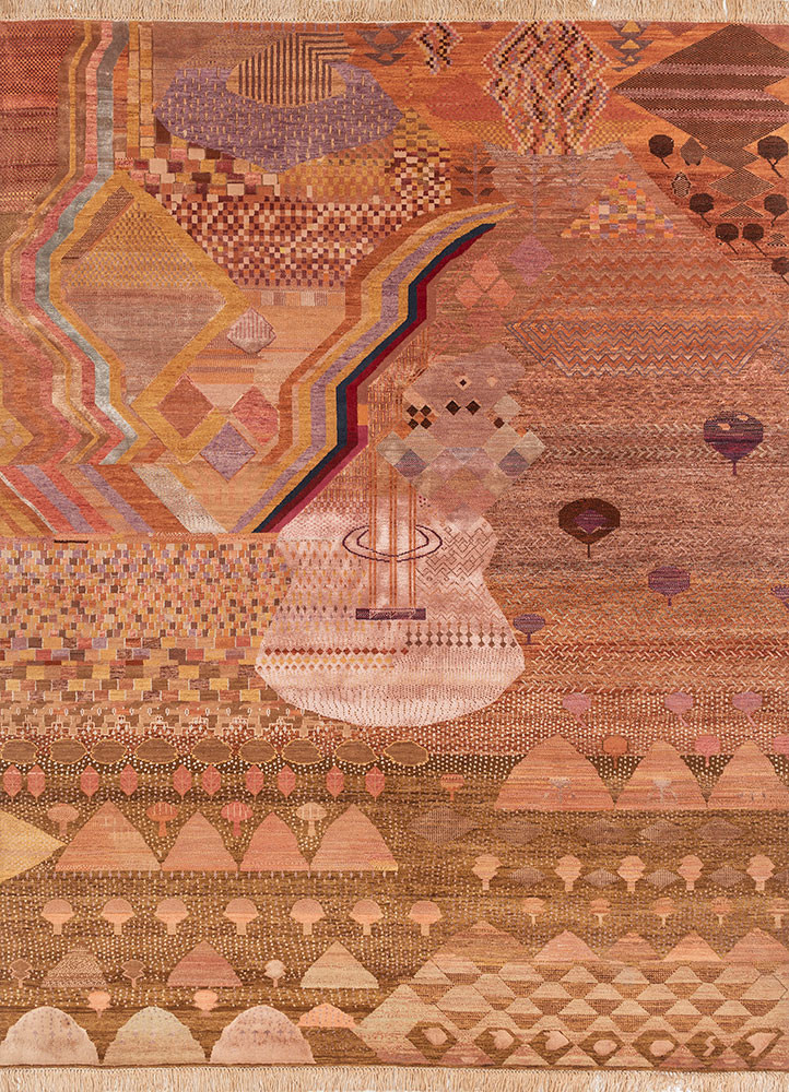 manchaha red and orange wool and bamboo silk hand knotted Rug - HeadShot manchaha red and orange wool and bamboo silk hand knotted Rug - HeadShot