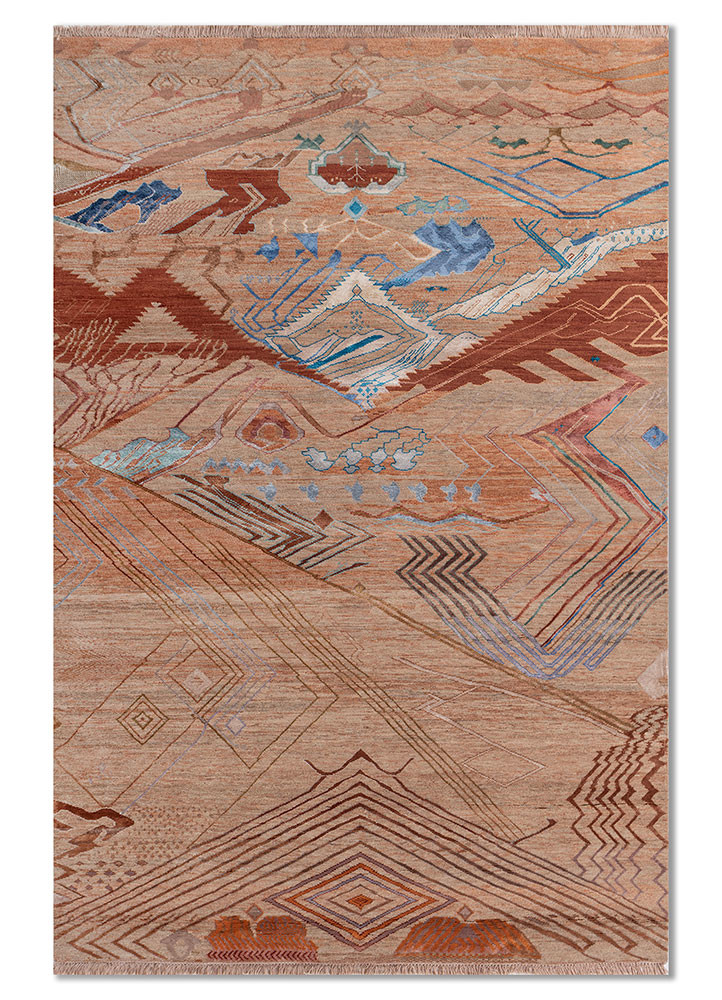 manchaha red and orange wool and bamboo silk hand knotted Rug - HeadShot manchaha red and orange wool and bamboo silk hand knotted Rug - HeadShot