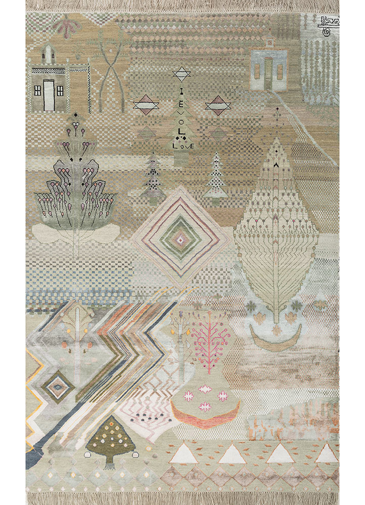 manchaha green wool and bamboo silk hand knotted Rug - HeadShot manchaha green wool and bamboo silk hand knotted Rug - HeadShot