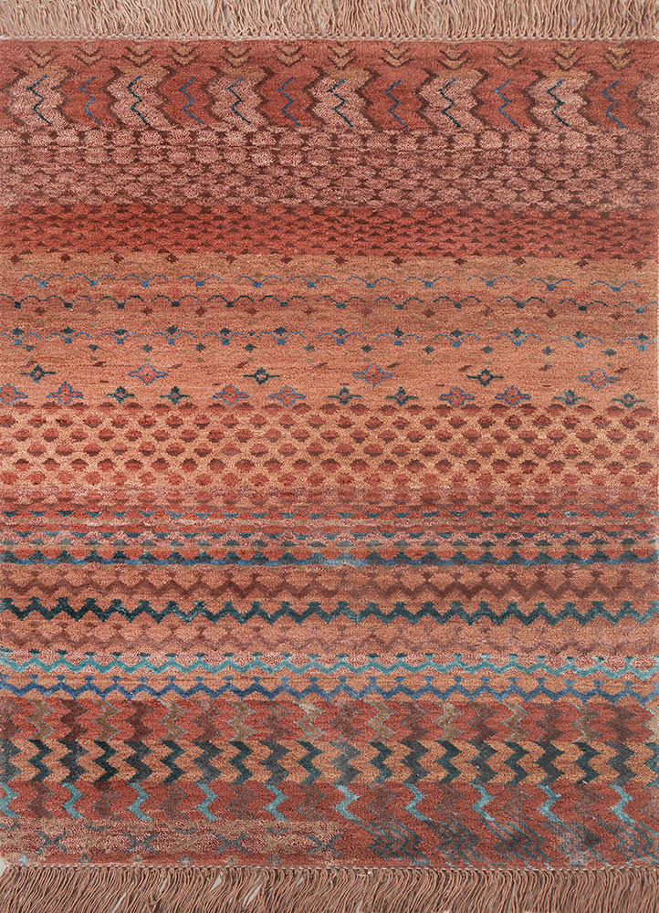 manchaha red and orange wool and bamboo silk hand knotted Rug - HeadShot manchaha red and orange wool and bamboo silk hand knotted Rug - HeadShot