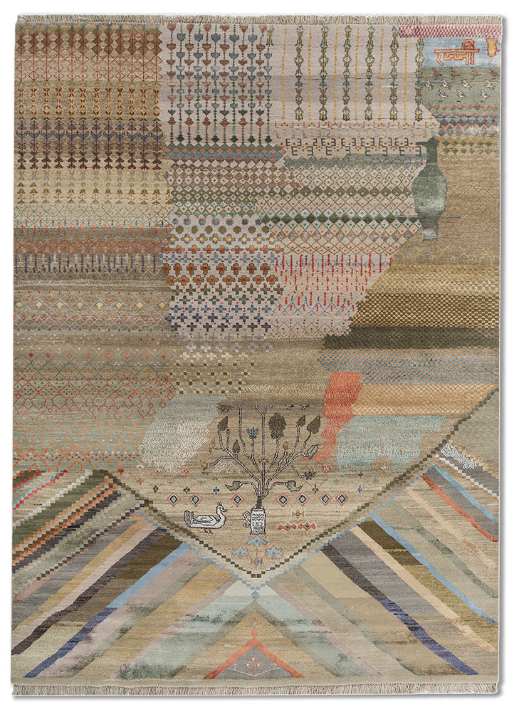 manchaha grey and black wool and bamboo silk hand knotted Rug - HeadShot