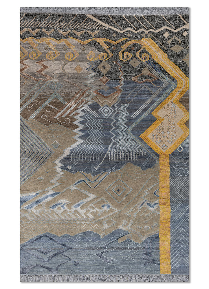 manchaha grey and black wool and bamboo silk hand knotted Rug - HeadShot manchaha grey and black wool and bamboo silk hand knotted Rug - HeadShot
