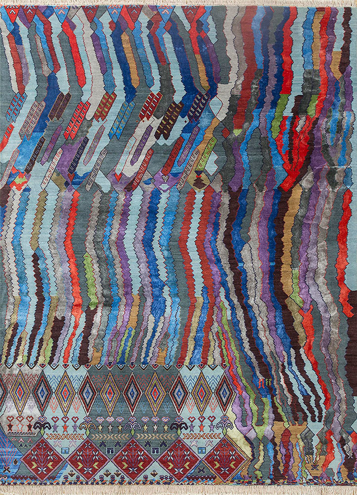 manchaha red and orange wool and bamboo silk hand knotted Rug - HeadShot