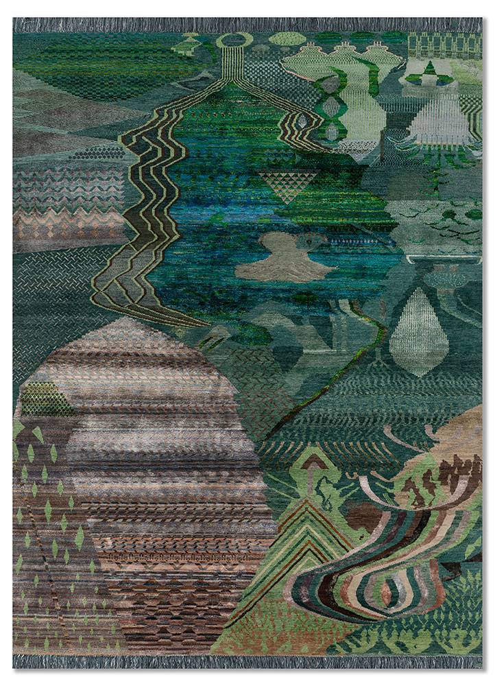 manchaha green wool and silk hand knotted Rug - HeadShot manchaha green wool and silk hand knotted Rug - HeadShot