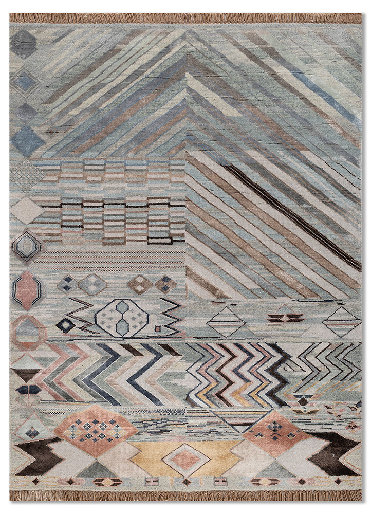 manchaha blue wool and bamboo silk hand knotted Rug - HeadShot