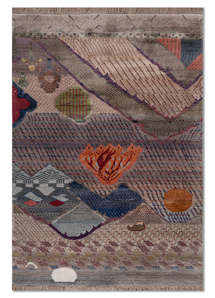 manchaha pink and purple wool and bamboo silk hand knotted Rug - HeadShot