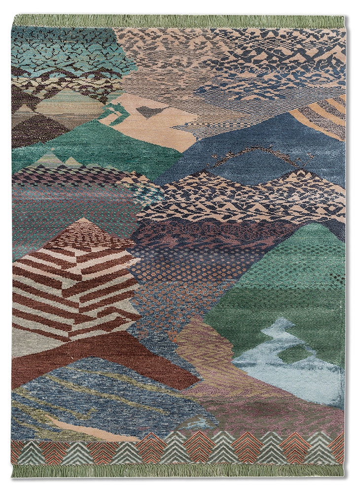 manchaha beige and brown wool and bamboo silk hand knotted Rug - HeadShot