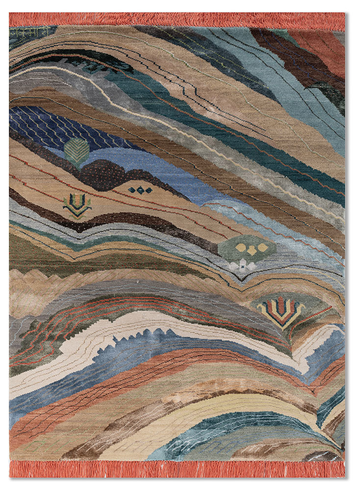 manchaha ivory wool and bamboo silk hand knotted Rug - HeadShot