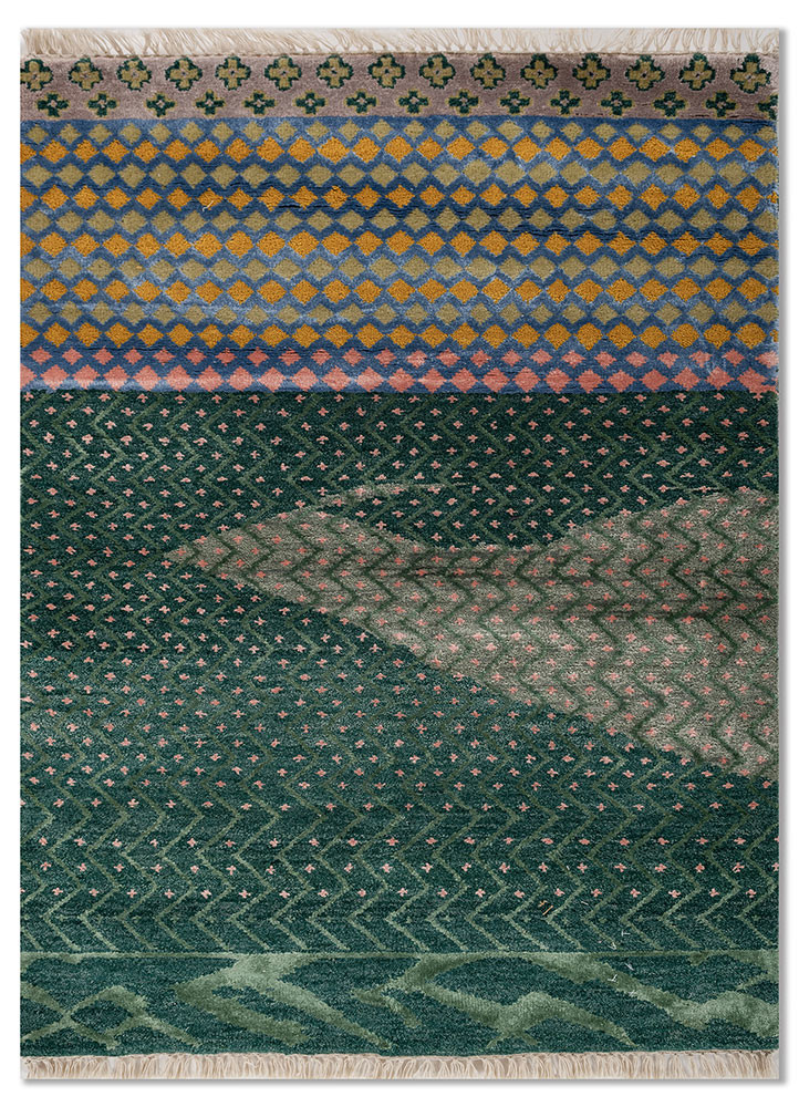 manchaha blue wool and bamboo silk hand knotted Rug - HeadShot manchaha blue wool and bamboo silk hand knotted Rug - HeadShot