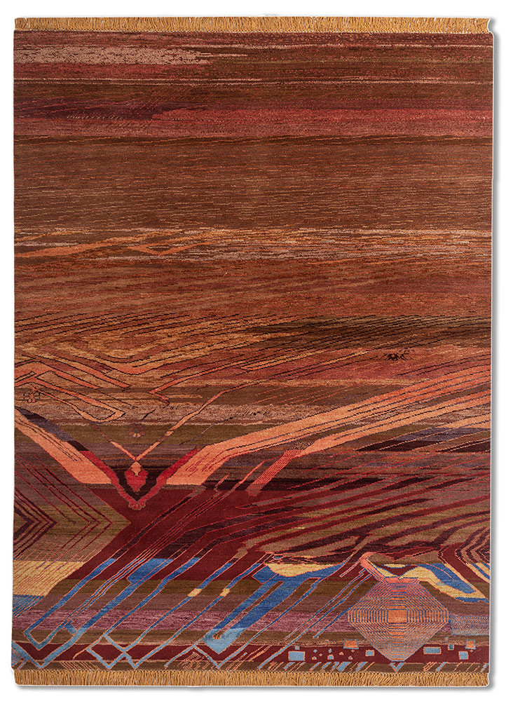 manchaha blue wool and bamboo silk hand knotted Rug - HeadShot