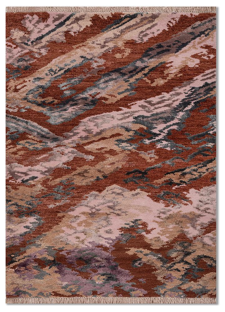 manchaha red and orange wool and bamboo silk hand knotted Rug - HeadShot