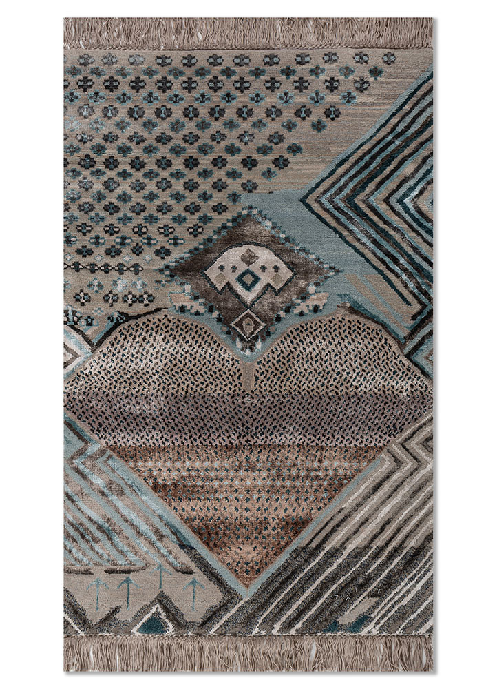 manchaha blue wool and bamboo silk hand knotted Rug - HeadShot