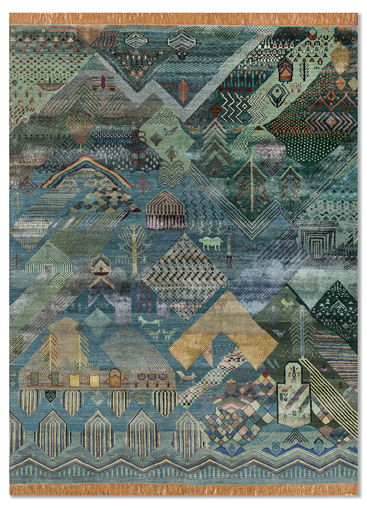 manchaha blue wool and bamboo silk hand knotted Rug - HeadShot manchaha blue wool and bamboo silk hand knotted Rug - HeadShot