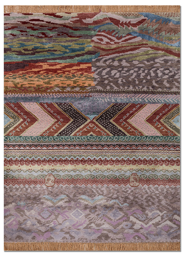 manchaha pink and purple wool and bamboo silk hand knotted Rug - HeadShot manchaha pink and purple wool and bamboo silk hand knotted Rug - HeadShot