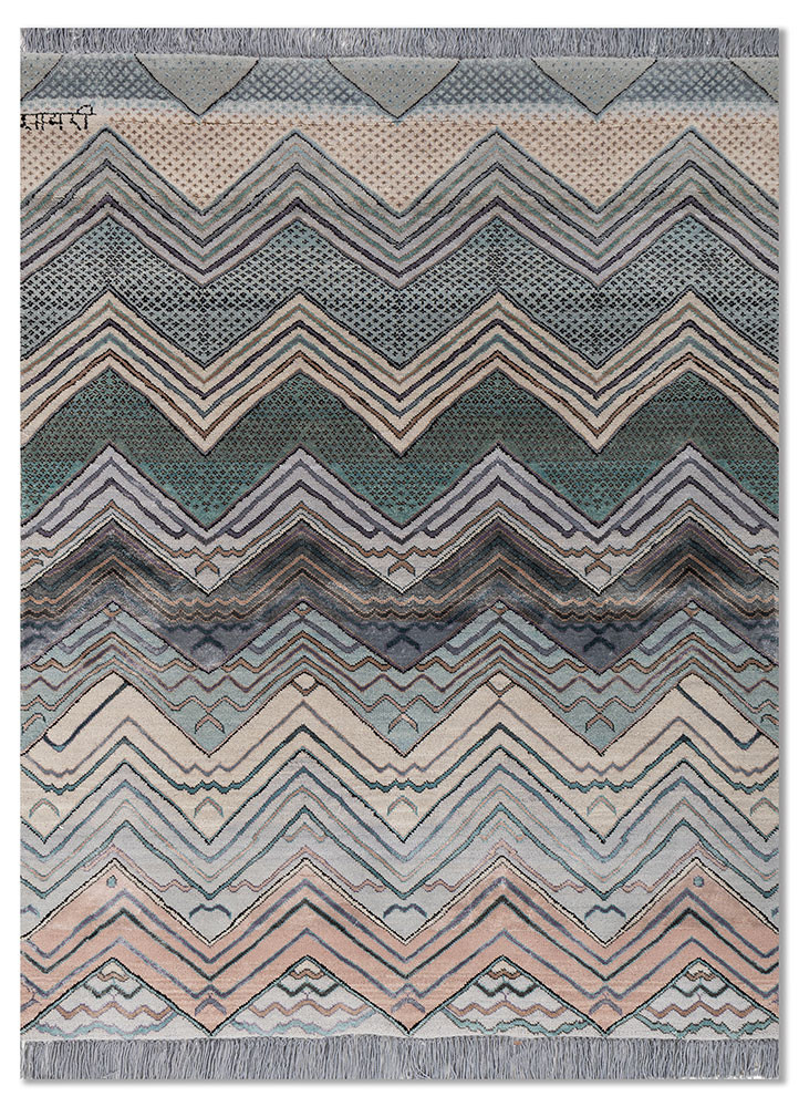 manchaha blue wool and bamboo silk hand knotted Rug - HeadShot manchaha blue wool and bamboo silk hand knotted Rug - HeadShot