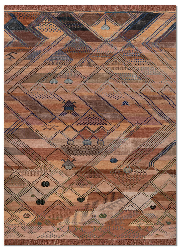 manchaha red and orange wool and bamboo silk hand knotted Rug - HeadShot manchaha red and orange wool and bamboo silk hand knotted Rug - HeadShot