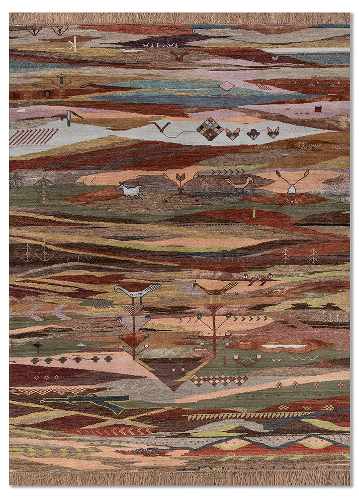 manchaha red and orange wool and bamboo silk hand knotted Rug - HeadShot