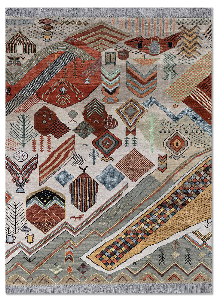 manchaha blue wool and bamboo silk hand knotted Rug - HeadShot