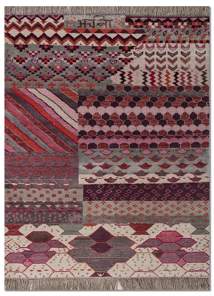 manchaha pink and purple wool and bamboo silk hand knotted Rug - HeadShot