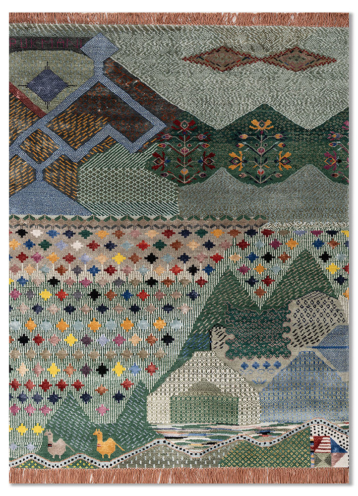 manchaha green wool and bamboo silk hand knotted Rug - HeadShot manchaha green wool and bamboo silk hand knotted Rug - HeadShot