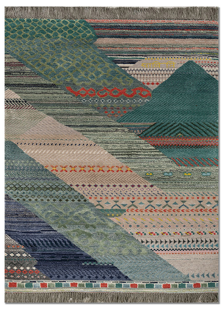 manchaha green wool and bamboo silk hand knotted Rug - HeadShot manchaha green wool and bamboo silk hand knotted Rug - HeadShot