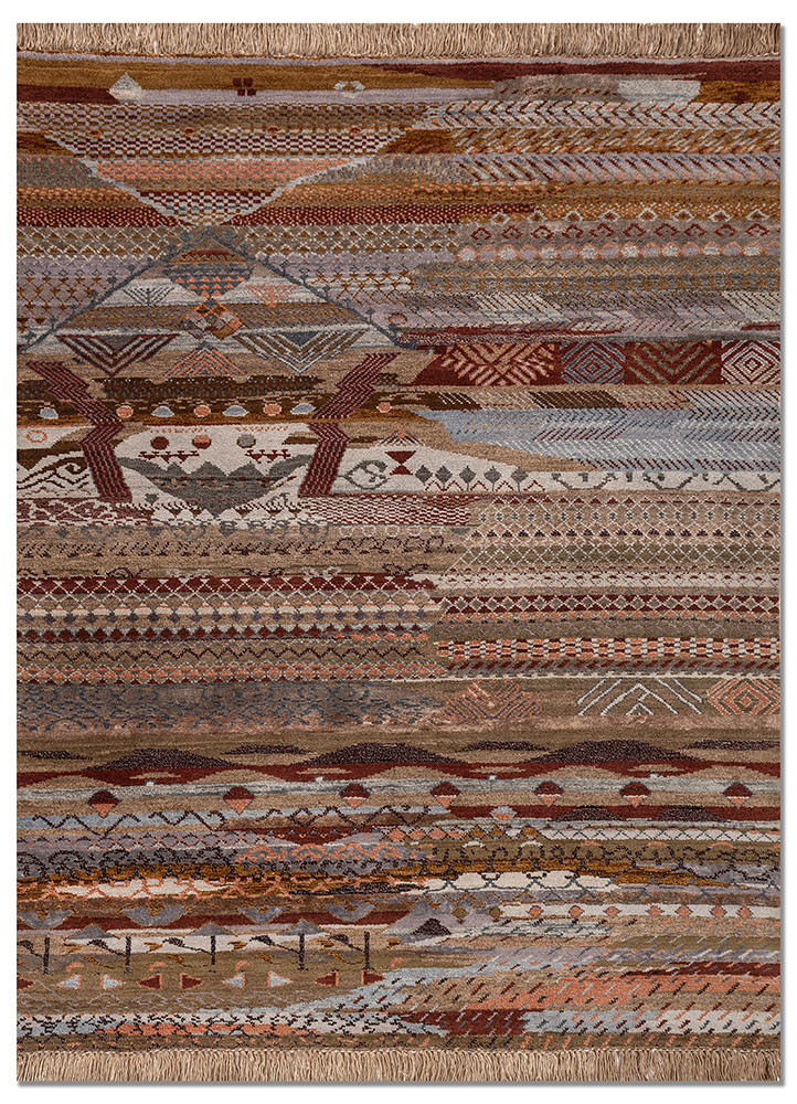 manchaha pink and purple wool and bamboo silk hand knotted Rug - HeadShot