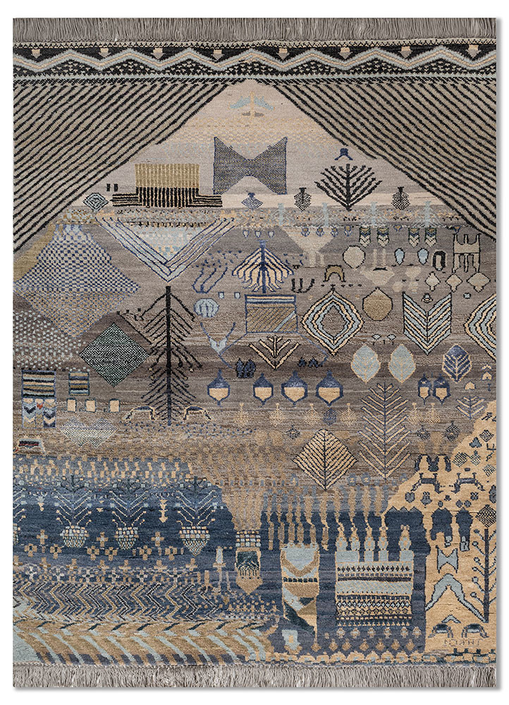 manchaha grey and black wool and bamboo silk hand knotted Rug - HeadShot manchaha grey and black wool and bamboo silk hand knotted Rug - HeadShot