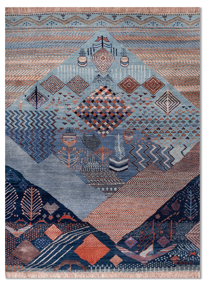 manchaha blue wool and bamboo silk hand knotted Rug - HeadShot