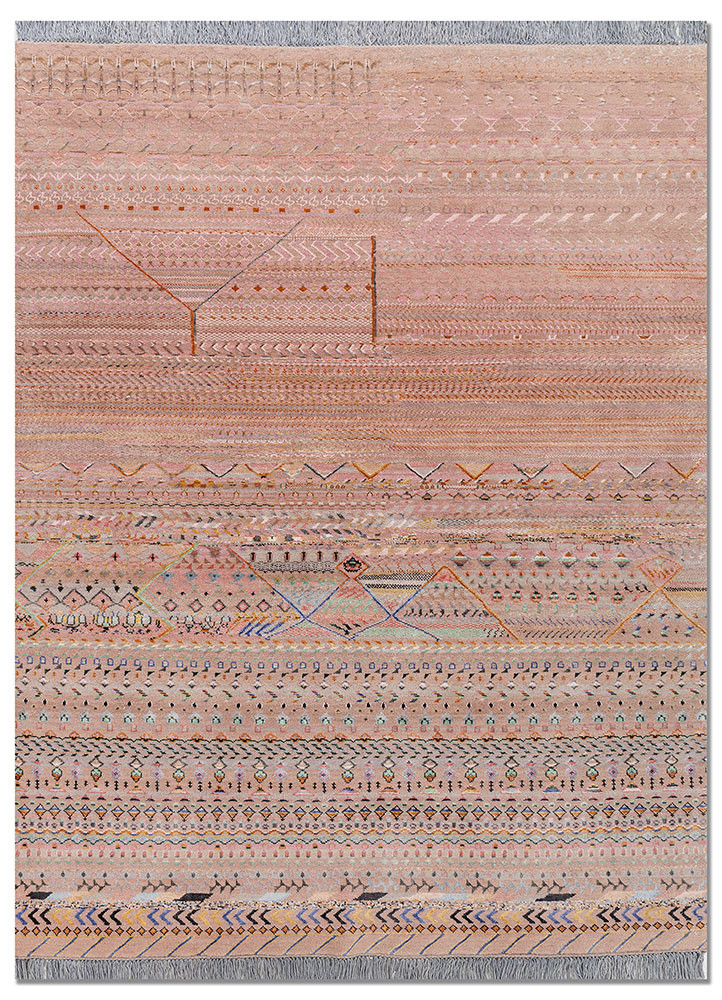 manchaha pink and purple wool and bamboo silk hand knotted Rug - HeadShot manchaha pink and purple wool and bamboo silk hand knotted Rug - HeadShot