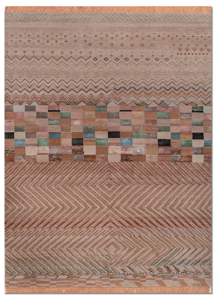 manchaha pink and purple wool and bamboo silk hand knotted Rug - HeadShot manchaha pink and purple wool and bamboo silk hand knotted Rug - HeadShot