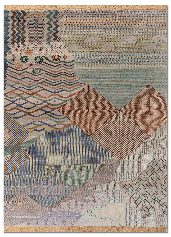 manchaha blue wool and bamboo silk hand knotted Rug - HeadShot