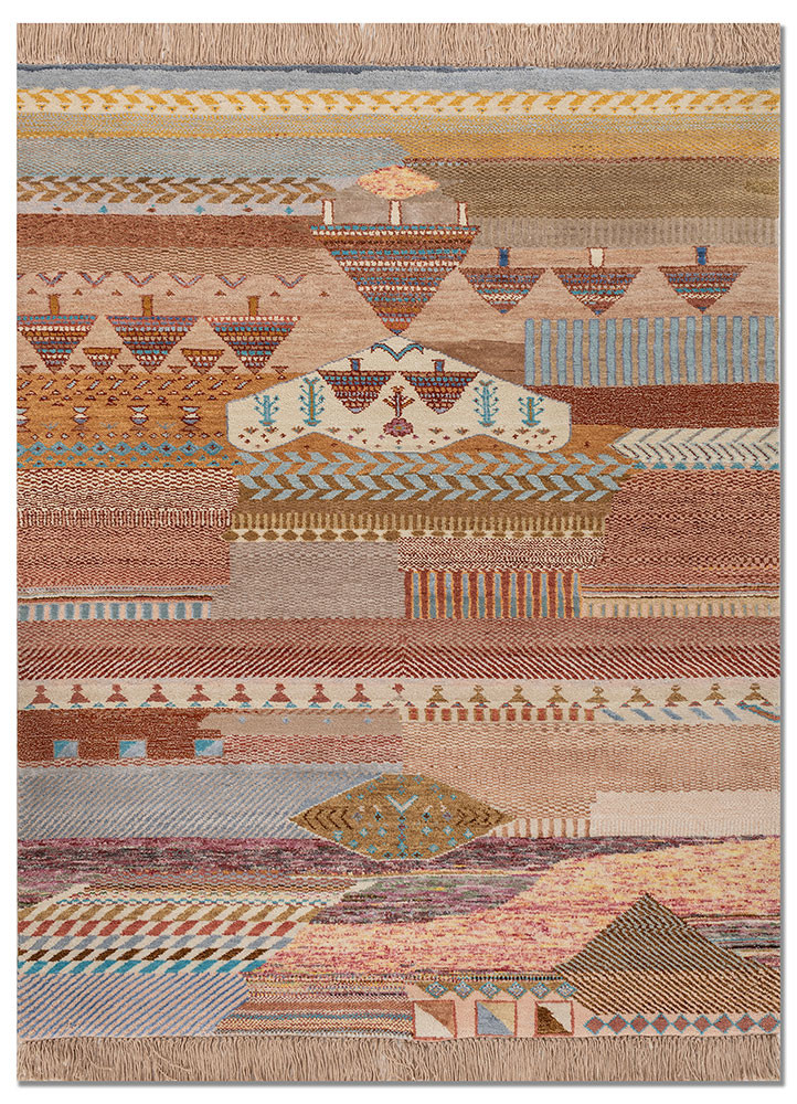 manchaha red and orange wool and bamboo silk hand knotted Rug - HeadShot manchaha red and orange wool and bamboo silk hand knotted Rug - HeadShot