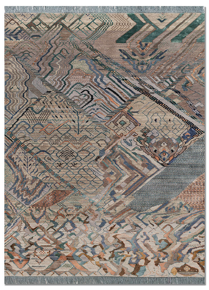 manchaha beige and brown wool and bamboo silk hand knotted Rug - HeadShot manchaha beige and brown wool and bamboo silk hand knotted Rug - HeadShot