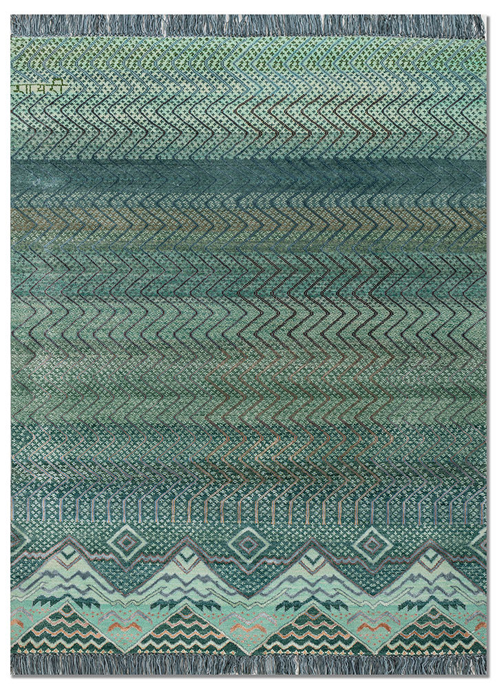 manchaha green wool and bamboo silk hand knotted Rug - HeadShot manchaha green wool and bamboo silk hand knotted Rug - HeadShot