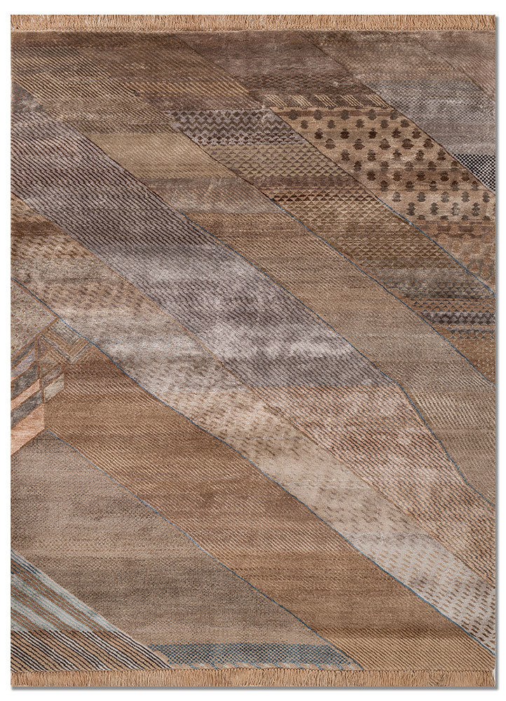 manchaha beige and brown wool and bamboo silk hand knotted Rug - HeadShot manchaha beige and brown wool and bamboo silk hand knotted Rug - HeadShot