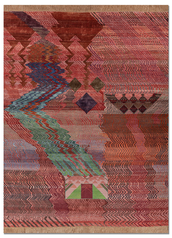manchaha red and orange wool and bamboo silk hand knotted Rug - HeadShot