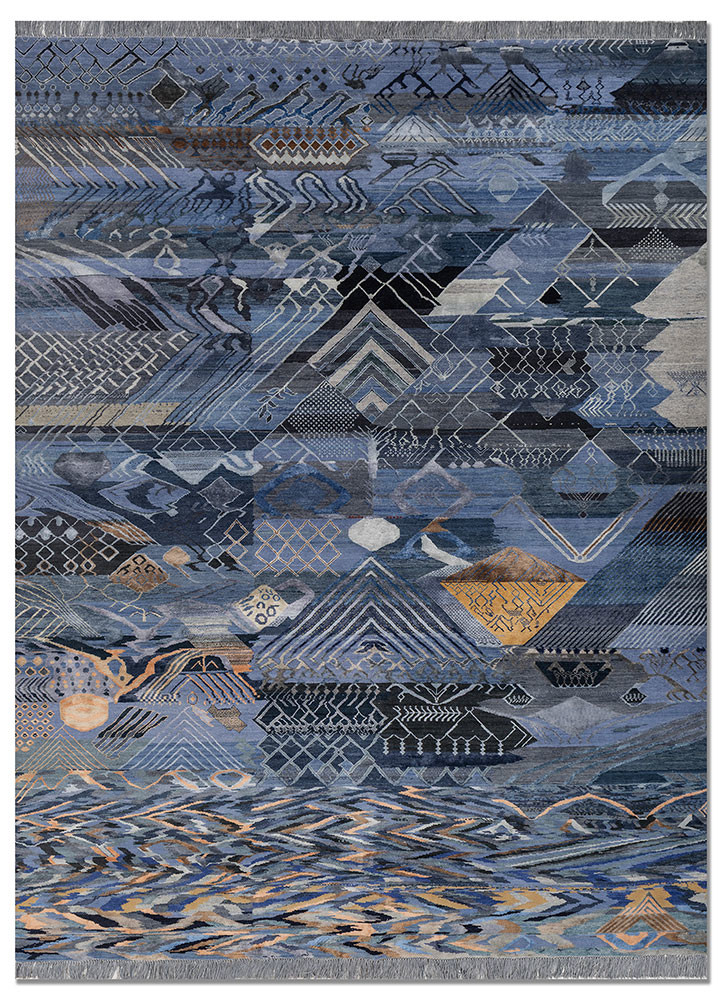 manchaha blue wool and bamboo silk hand knotted Rug - HeadShot