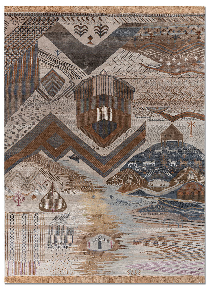 manchaha blue wool and bamboo silk hand knotted Rug - HeadShot manchaha blue wool and bamboo silk hand knotted Rug - HeadShot